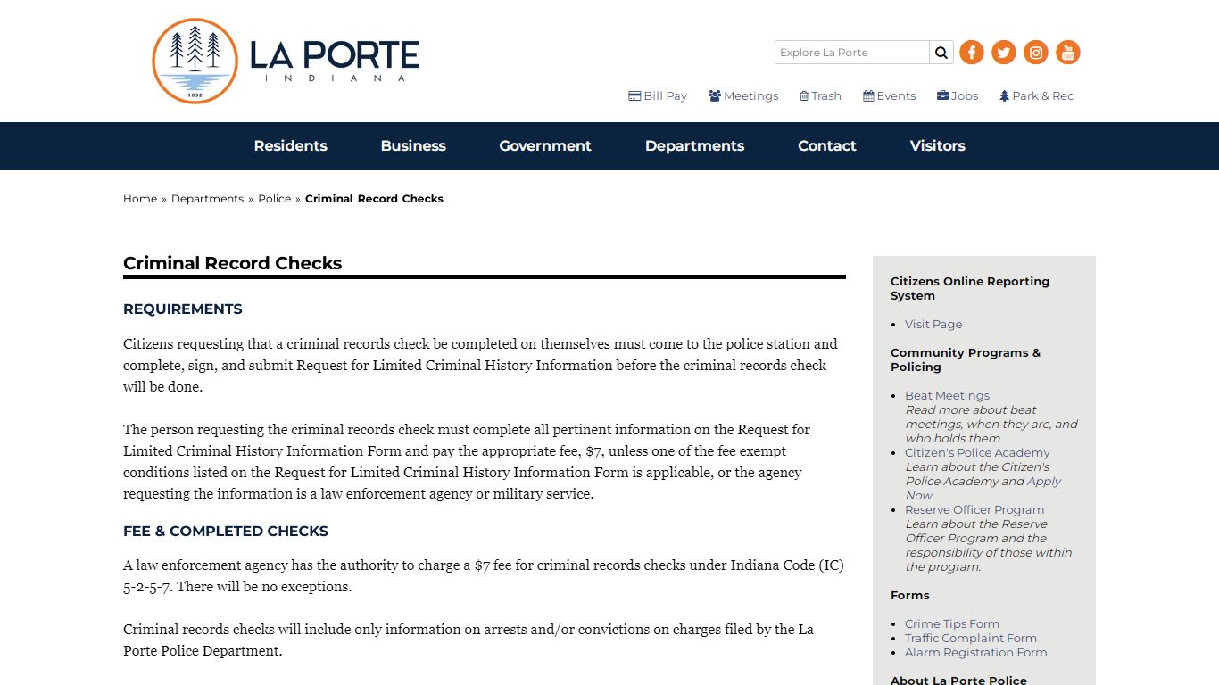 Criminal Record Checks - La Porte, Indiana